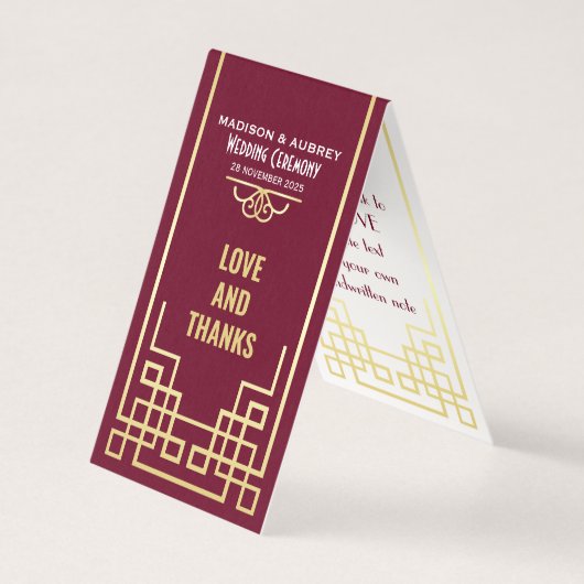 Art Déco Mariage Amour & Merci Gold Burgundy Favor (Front)