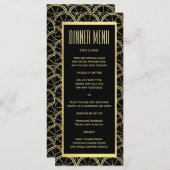 Art Déco Mariage Black and Gold Slim Dinner Menu (Devant / Derrière)