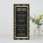Art Déco Mariage Black and Gold Slim Dinner Menu (Debout devant)