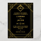 Art Déco Mariage Black Gold Foil Invitation (Recto)