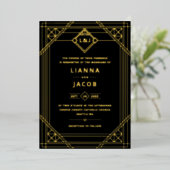 Art Déco Mariage Black Gold Foil Invitation (Debout devant)