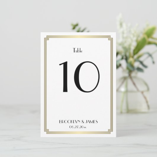 Art Déco Mariage Blanc Et Or Numéro De Table (Debout devant)