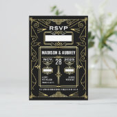Art Déco Mariage Classy Gold Noir Réponse RSVP (Debout devant)