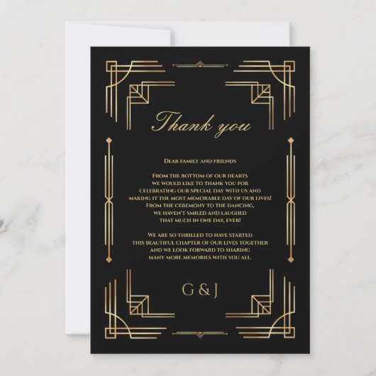 Art déco mariage de luxe mariage carte de remercie (Devant)