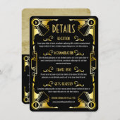 Art Déco Mariage Détails Directions Carte Gold Noi (Devant / Derrière)