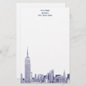Art Déco Marine Bleu NYC Skyline Etch 01 Papeterie (Devant / Derrière)