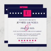 Art Déco Marine Monogramme rose D Invitations De M (Devant / Derrière)