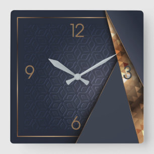 Art Deco marineblauw Vierkante Klok
