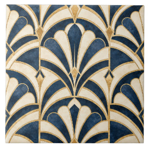 Art Deco marineblauwe en gouden keramische tegel i Tegeltje
