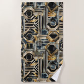 Art-deco marmer Zwart en goud Jazzy Geometric Des Strandlaken (Voorkant)