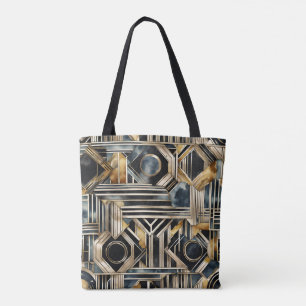Art-deco marmer Zwart en goud Jazzy Geometrisch Draagtas