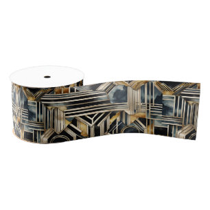 Art-deco marmer Zwart en goud Jazzy Geometrisch Grosgrain Lint