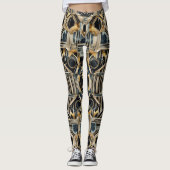 Art-deco marmer Zwart en goud Jazzy Geometrisch Leggings (Voorkant)