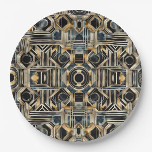 Art-deco marmer Zwart en goud Jazzy Geometrisch  Papieren Bordje