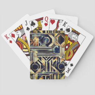 Art-deco marmer Zwart en goud Jazzy Geometrisch Pokerkaarten