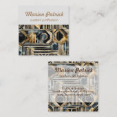 Art-deco marmer Zwart en goud Jazzy Geometrisch Vierkante Visitekaartje (Voorkant / Achterkant)