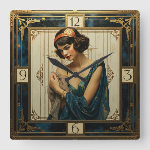 Art Deco Meisje Vierkante Klok