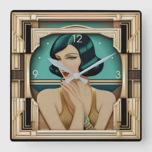 Art Deco-meisje Vierkante Klok