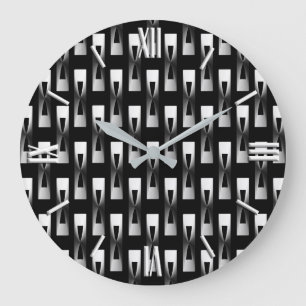 Art Deco Metallic Geometric - Silver and Black Grote Klok
