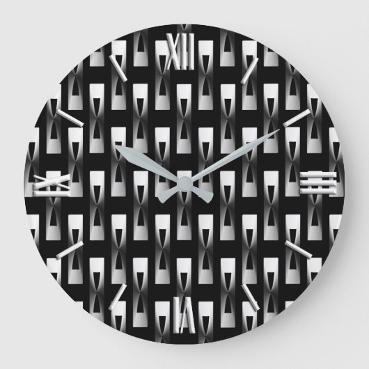 Art Deco Metallic Geometric - Silver en Black Grote Klok (Voorkant)