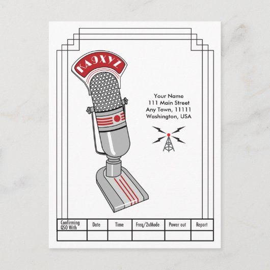 Art Deco Microphone and Transmitter QSL Briefkaart (Voorkant)