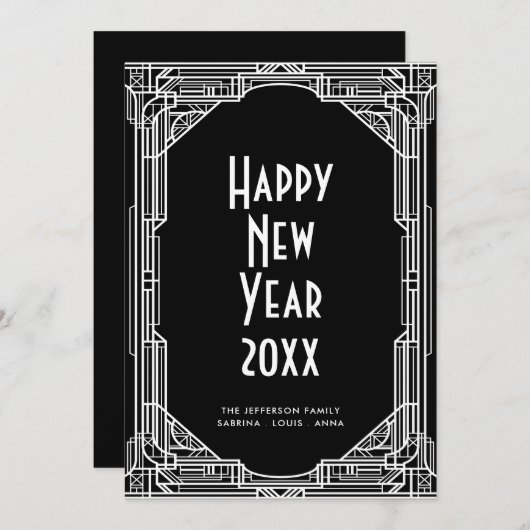 Art déco minimaliste rétro Bonne année carte (Devant / Derrière)