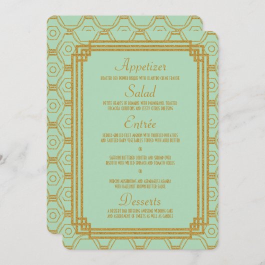 Art Deco Mint Bruiloft Menu (Voorkant / Achterkant)