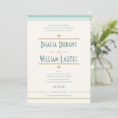 Art Deco  Mint en Gold Wedding Kaart (Staand voorkant)