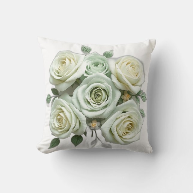 Art Deco Mint Groene Bloemen Rozen Kussen (Voorkant)