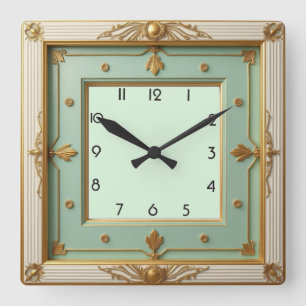 Art Deco Mint Vierkante Klok