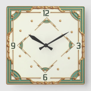 Art Deco Mint Vierkante Klok