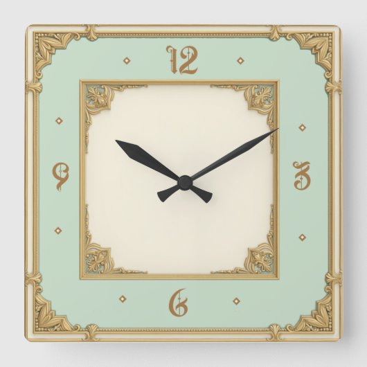 Art Deco Mint Vierkante Klok (Voorkant)