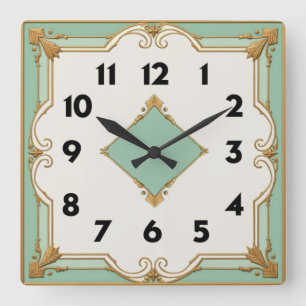 Art Deco Mint Vierkante Klok