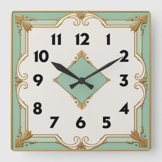 Art Deco Mint Vierkante Klok (Voorkant)