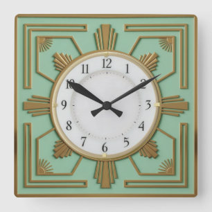 Art Deco Mint Vierkante Klok