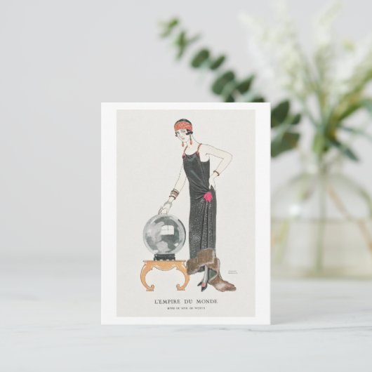 Art Deco Mode Bord van Avondjurk van Barbier Briefkaart (Staand voorkant)