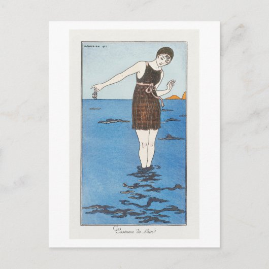 Art Deco Mode Bord van Badpak van Barbier Briefkaart (Voorkant)