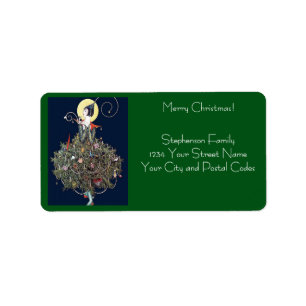 Art Deco Mode Kerstboom Retro Adres Etiket