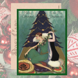 Art Deco Mode Kerstboom Retro Feestdagenkaart