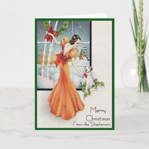 Art Deco Mode Kerstboom Retro Leeg Binnen Feestdagen Kaart