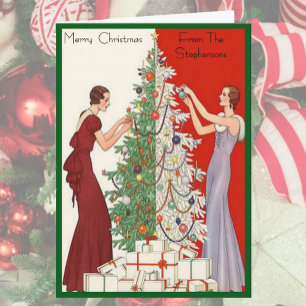Art Deco Mode Kerstboom Retro Leeg Binnen Feestdagen Kaart