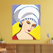 Art Deco Modern Lady in een tulband Canvas Afdruk (Insitu (Woonkamer))