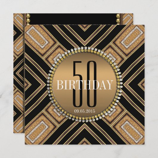 Art déco moderne Gold 50th Birthday Invitation (Devant / Derrière)