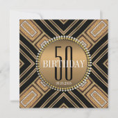 Art déco moderne Gold 50th Birthday Invitation (Devant)