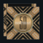 Art déco moderne Gold 50th Birthday Invitation<br><div class="desc">Invitations stylisées personnalisables : Inspiré par scintillant, parties scintillant, art déco, Roaring 20s époque, en or et off blanc / diamant parties scintillant couleurs effet sur le noir rend ce design d'invitation, un véritable élégant. Montré ici comme des invitations de 50e anniversaire avec des numéros que vous pouvez personnaliser facilement...</div>