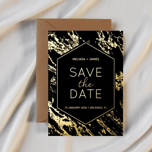 Art Deco Moderne Hexagon bruiloft Save the Date Folie Uitnodiging