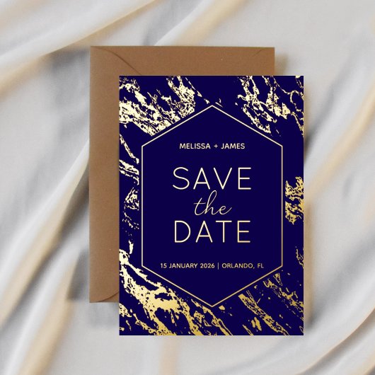 Art Deco Moderne Hexagon bruiloft Save the Date Folie Uitnodiging