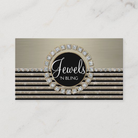 Art Deco Moderne Horizontale Stripe Glitter Busine Visitekaartje (Voorkant)