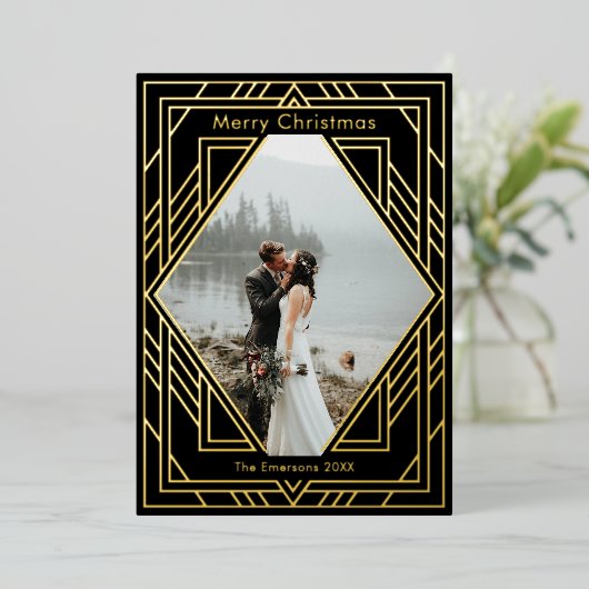Art Deco Moderne kerstfeestdag Kaart (Staand Voorkant)