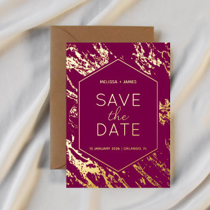 Art Deco Moderne Zeshoekige Trouw Save the Date Folie Uitnodiging